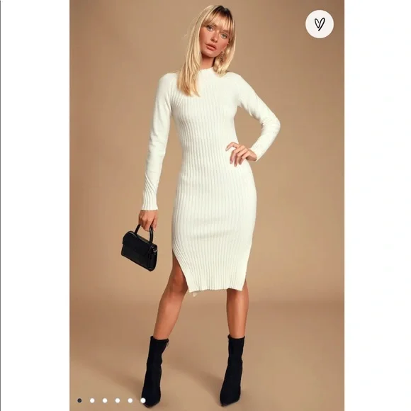 knee length dresses for ladies Gwyneth White Sweater Midi Dress